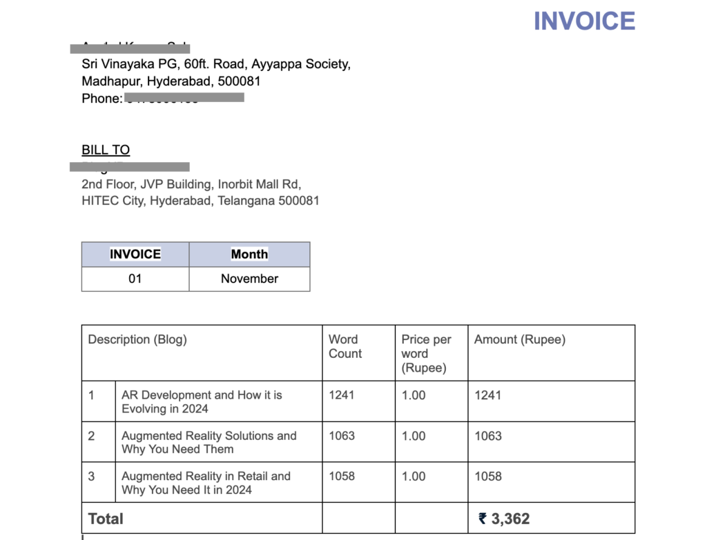 Invoice example